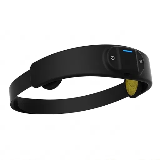 Lymphora NeuroCalm Headband angled view showing gold contact pads